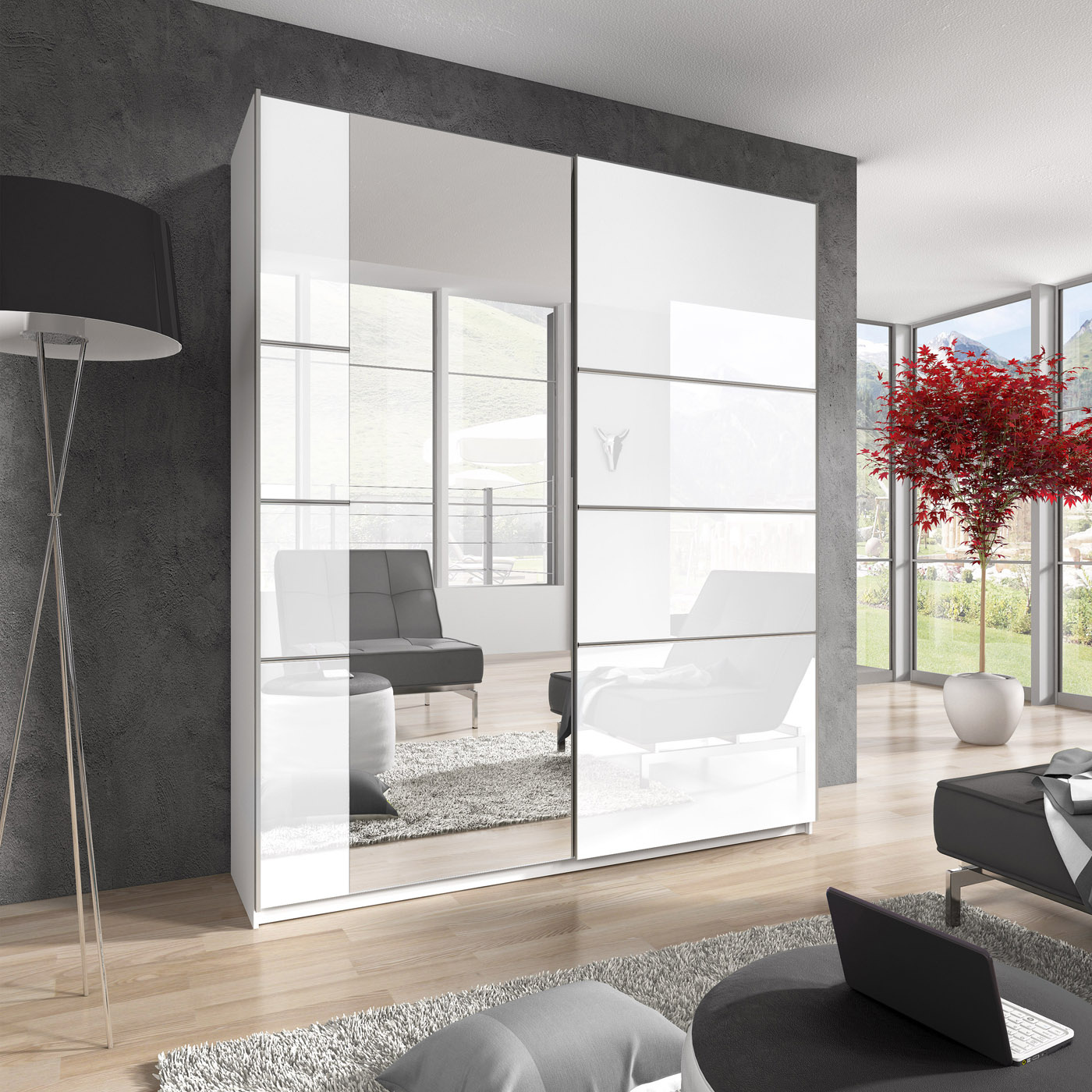 Kledingkast Bern - 2-deurs incl. spiegel - Wit Glans