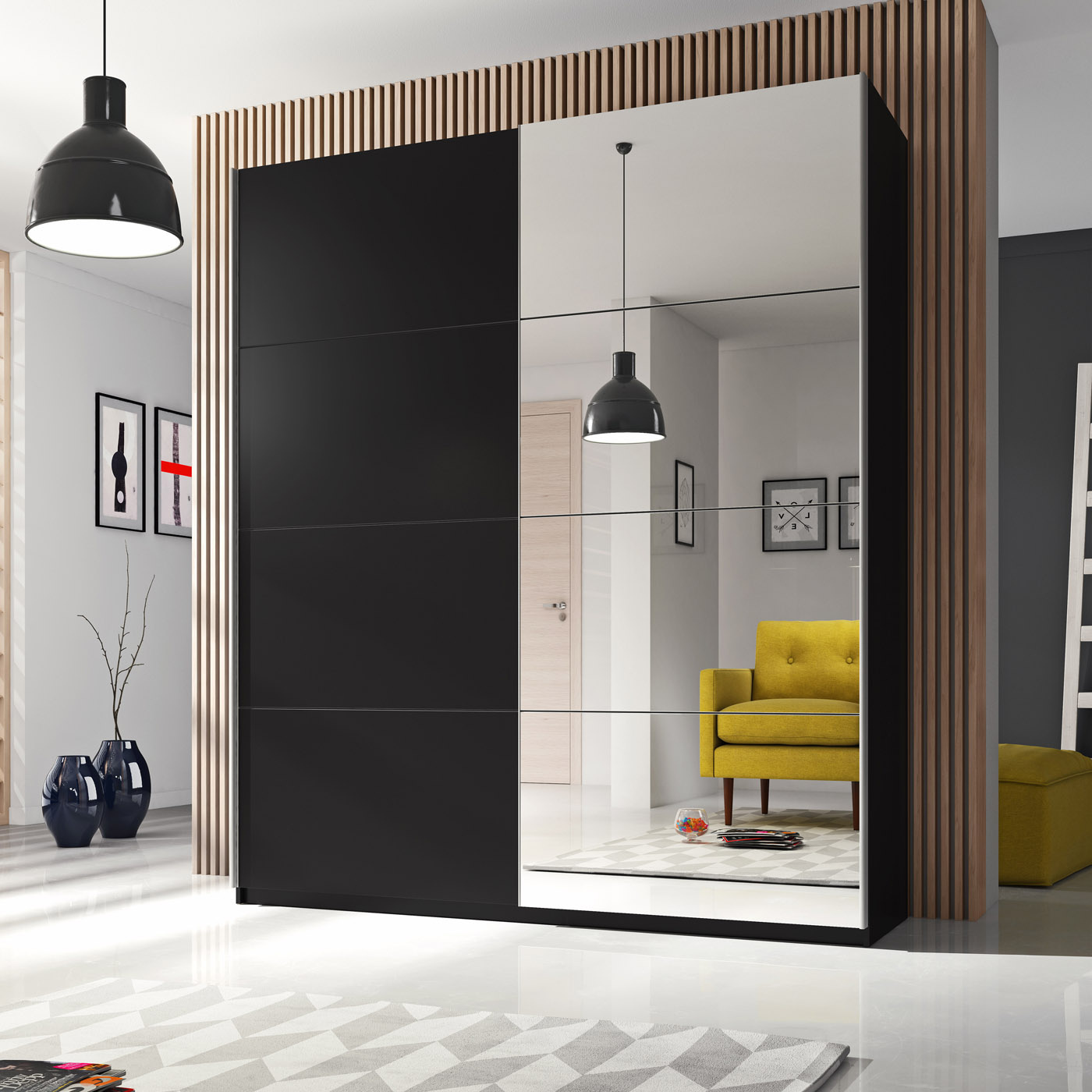 Kledingkast Bern - 2-deurs incl. spiegel - Zwart