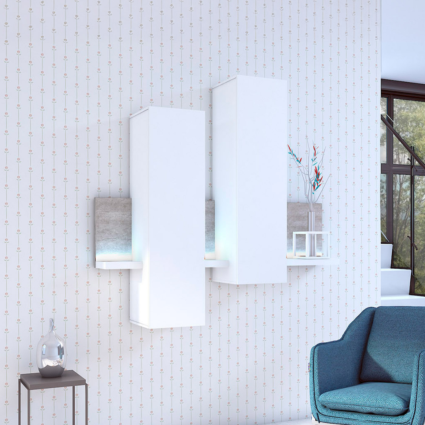 Wandkast Bologna - Grijs / Wit