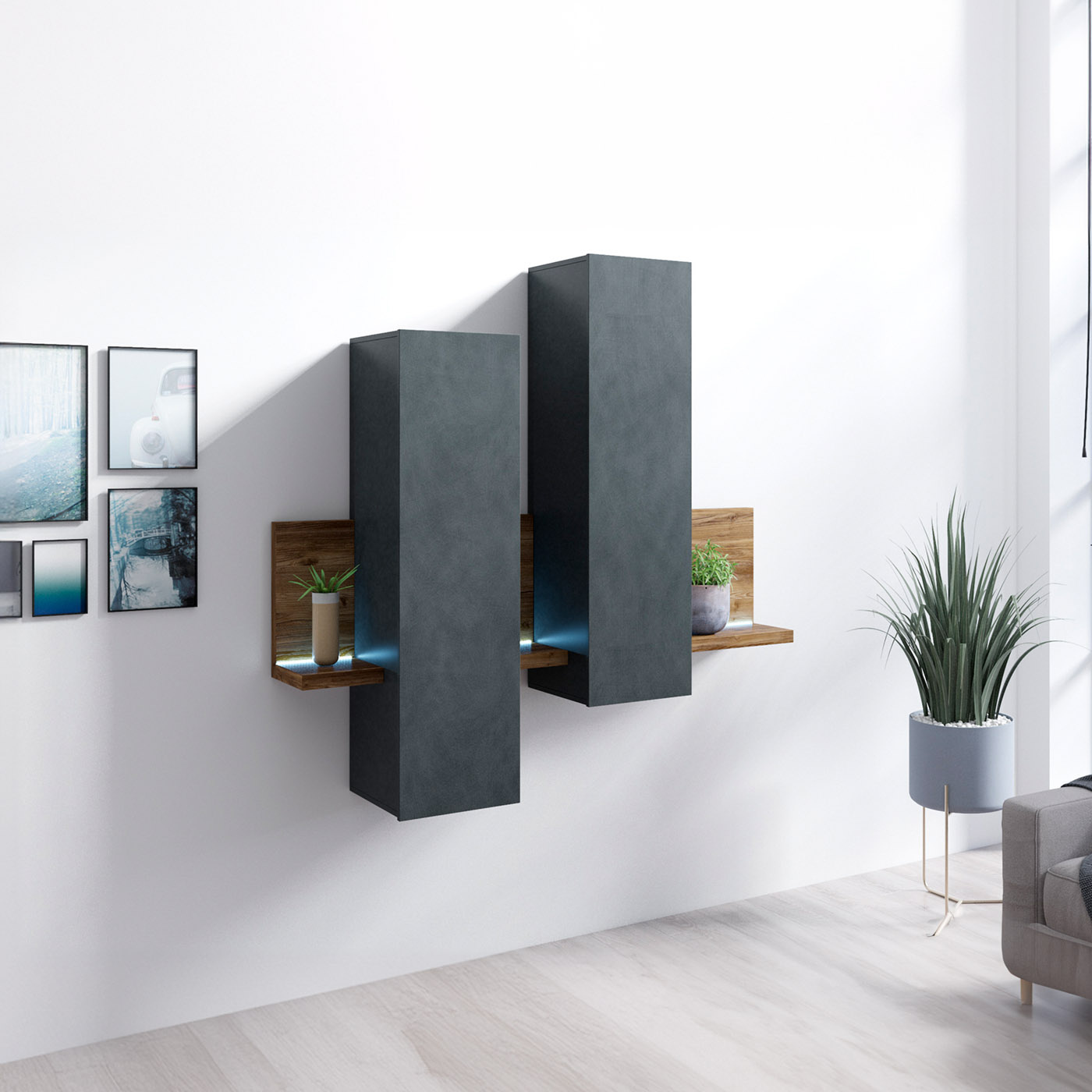 Wandkast Bologna - Vuren / Antraciet