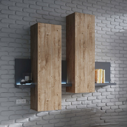 Wandkast Bologna - Wotan Eiken / Antraciet