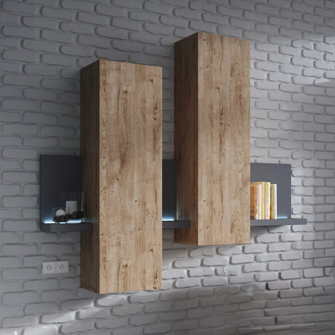 Wandkast Bologna - Wotan Eiken / Antraciet