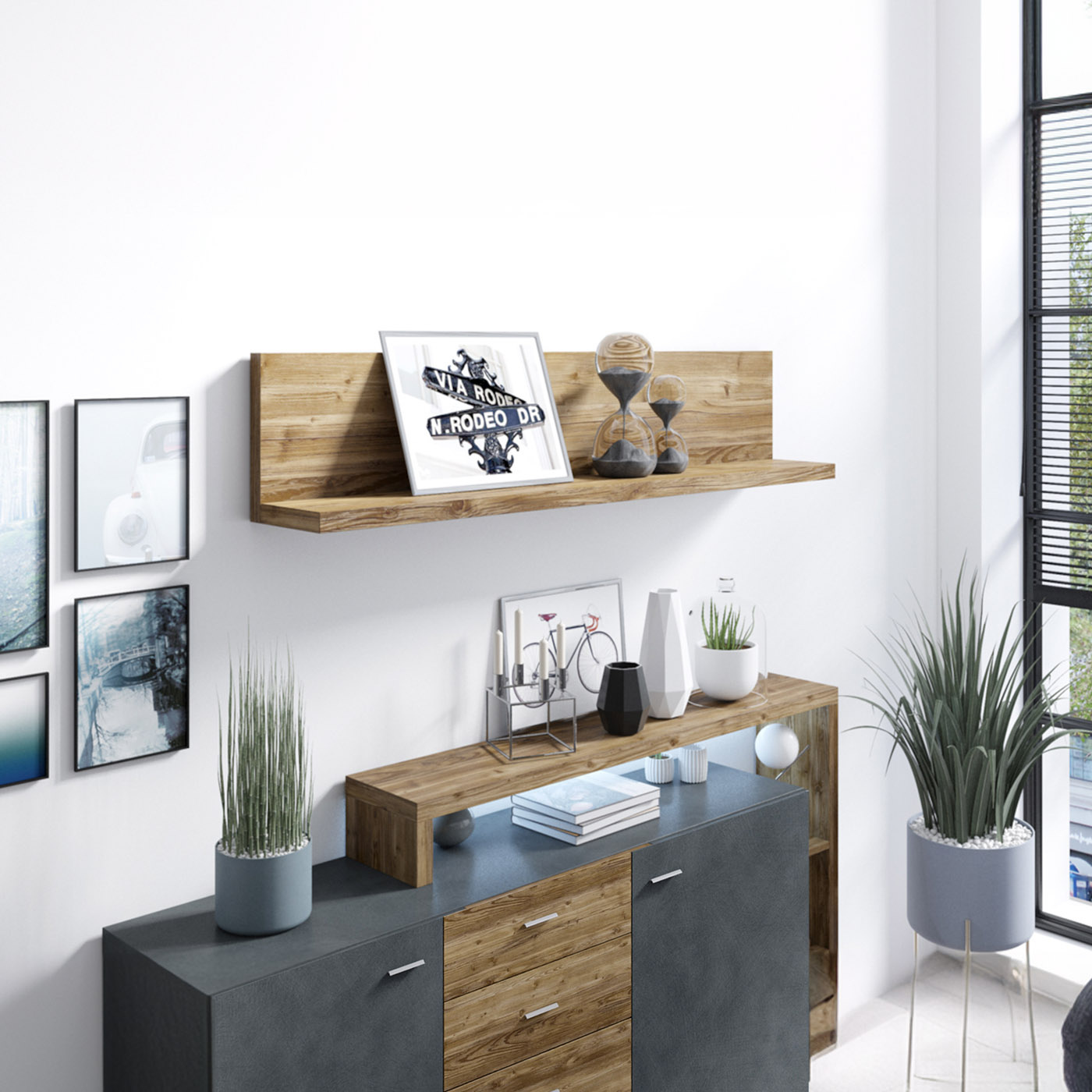 Wandplank Bologna - Vuren / Antraciet