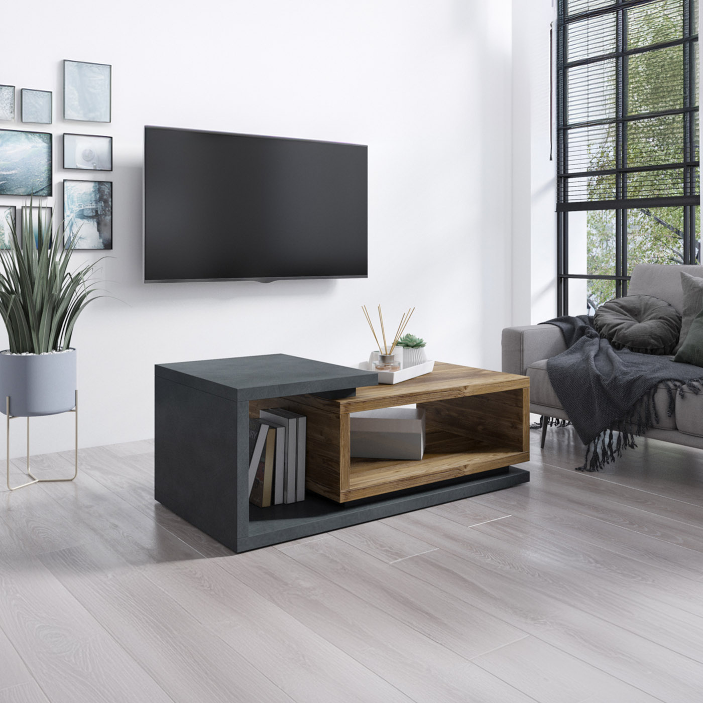 Salontafel Bologna - Vuren / Antraciet