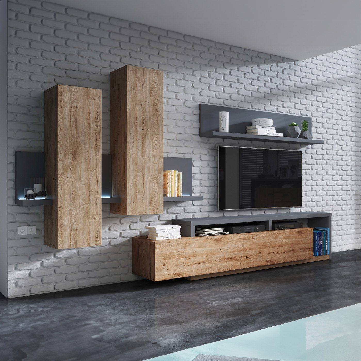 Wandcombinatie Bologna - Wotan Eiken / Antraciet