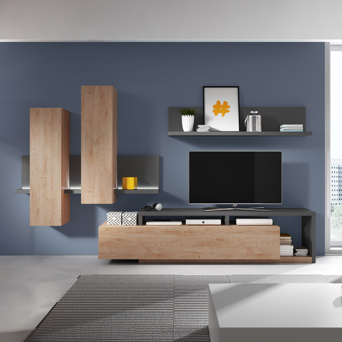 Wandcombinatie Bologna - Wotan Eiken / Antraciet