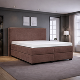 OP=OP Opberg Boxspring Amber - Antislip - 180 x 200 Taupe - Incl Voetbord + Pocketvering matrassen