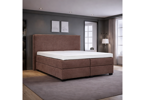 OP=OP Opberg Boxspring Amber - Antislip - 180 x 200 Taupe - Incl Voetbord + Pocketvering matrassen