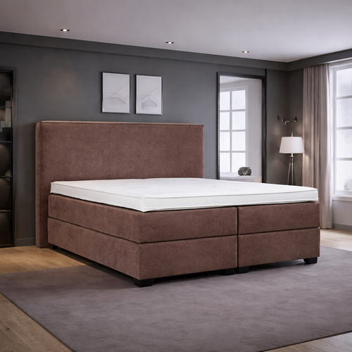 OP=OP Opberg Boxspring Amber - Antislip - 180 x 200 Taupe - Incl Voetbord + Pocketvering matrassen