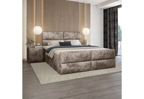 OP=OP Opberg Boxspring Croco 180 x 200 Velvet Beige - met 40 cm opbergruimte | Incl. Voetbord, 2 Hockers en Dekenkist