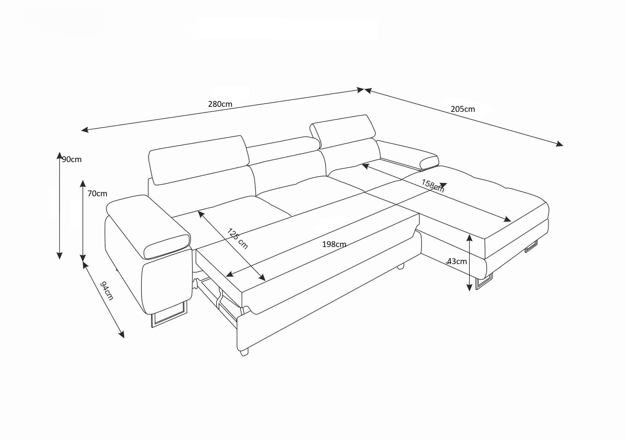 OP=OP Slaapbank met opbergruimte Sem | Zwart | Links | L-Hoekbank