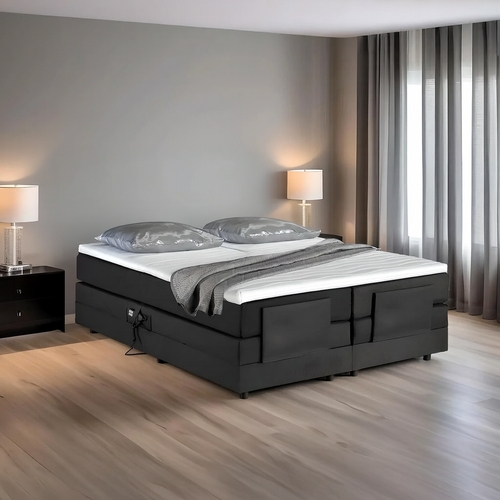 2dekans Elektrische Boxspring Delux - Zonder hoofdbord - 160 x 200 Skaileer Zwart [Stofschade hoeken + Niet in originele verpakking]