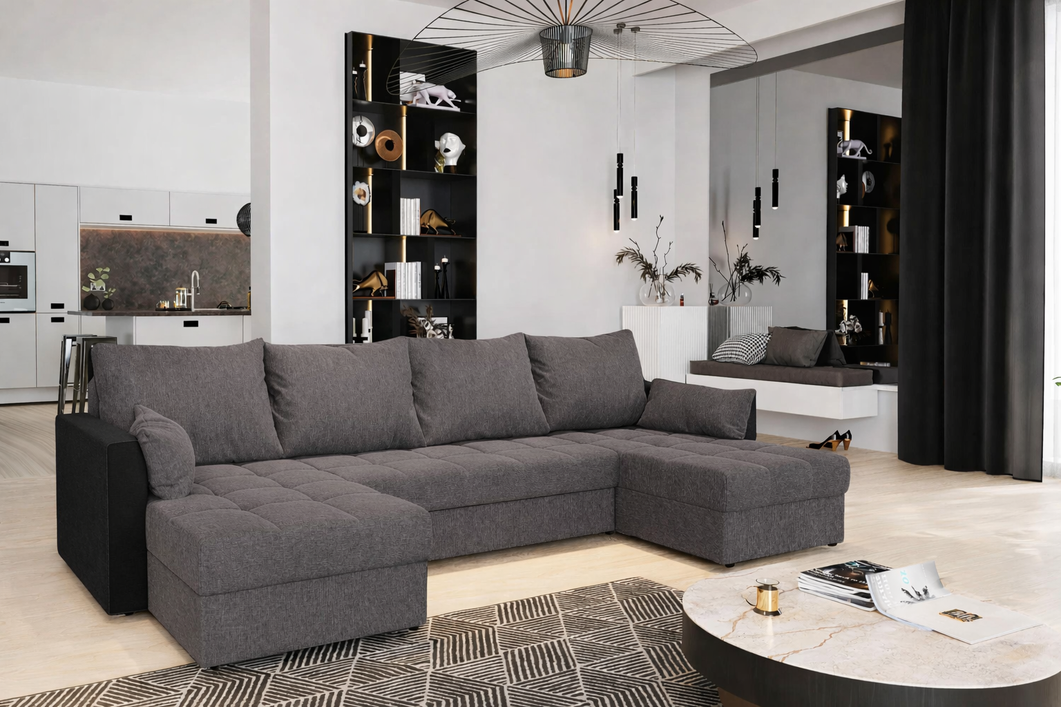 2dekans U-bank Kos | 2 Kleurig - Antraciet met zwarte leuningen | Slaapbank met opbergruimte -  Niet in originele verpakking - Kans op schade