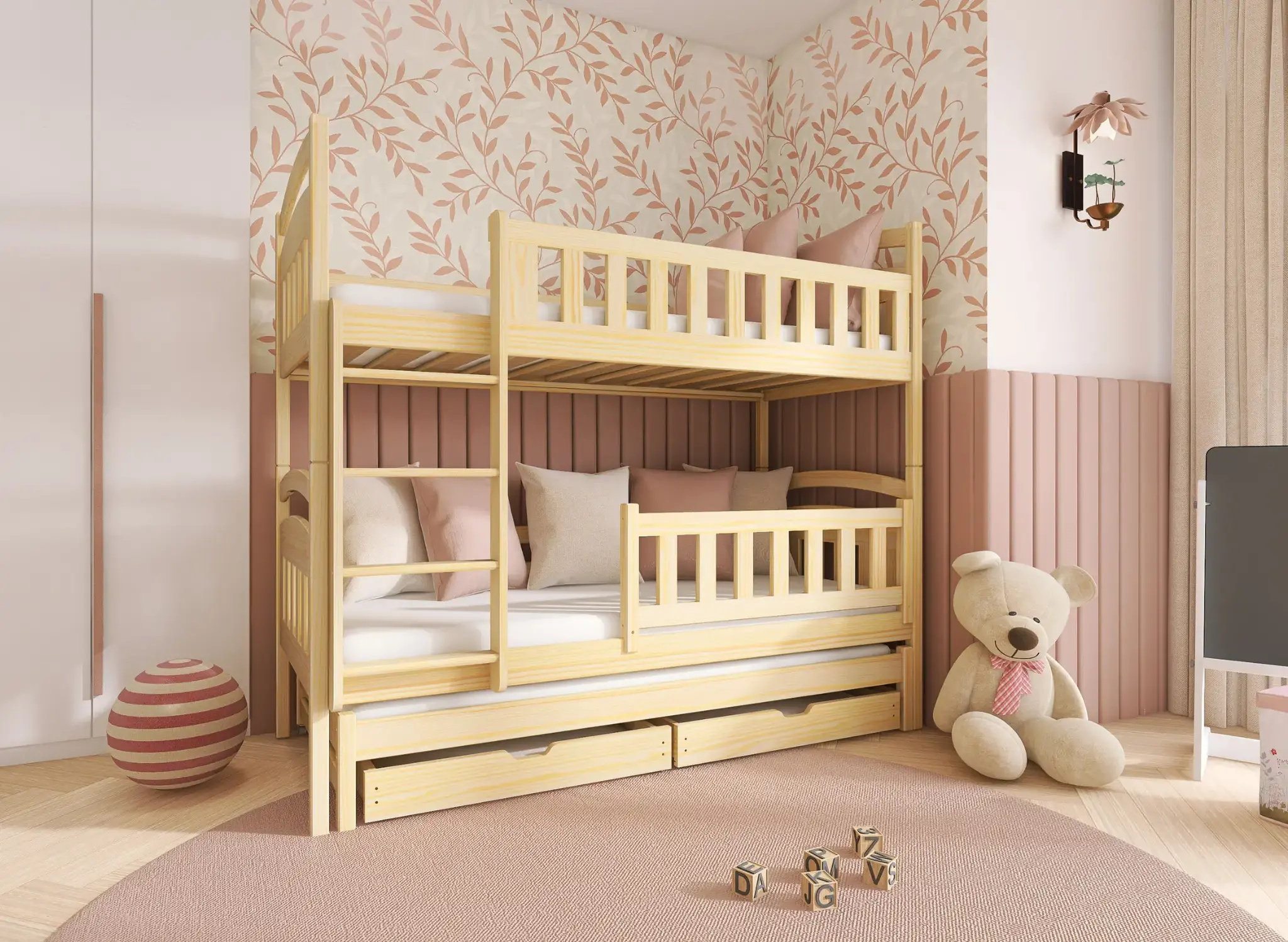 2dekans Stapelbed met Lade Bas - 3-persoons - Naturel/Hout - 90 x 200 - Kinderbed | Niet in originele verpakking