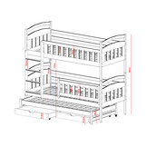 2dekans Stapelbed met Lade Bas - 3-persoons - Naturel/Hout - 90 x 200 - Kinderbed | Niet in originele verpakking