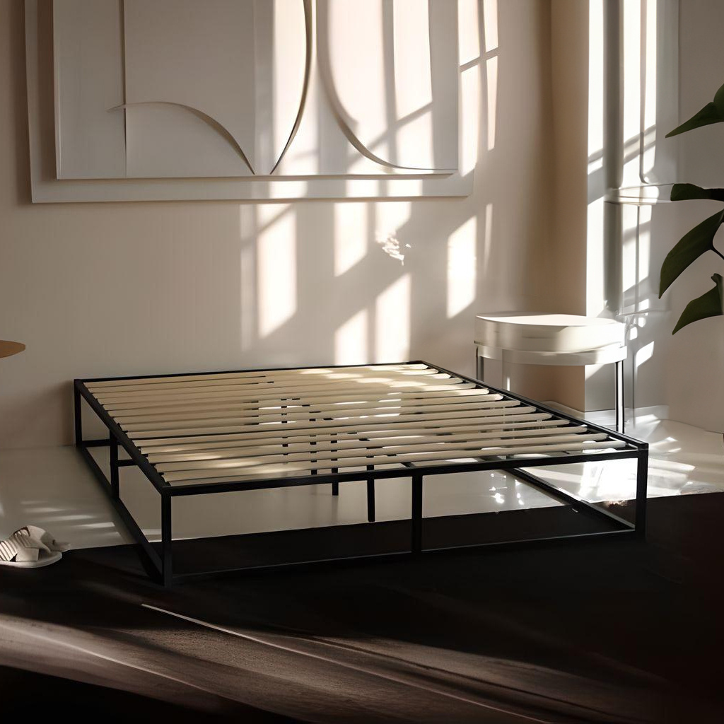 Bedframe Metaal Zwart met lattenbodem zonder matras - 180 x 200 - Lichte schade op frame