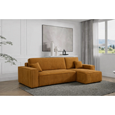2dekans Hoekbank Karlo Ribstof Oker geel - Universeel - Slaapbank met opbergruimte [Niet in originele verpakking - Kans op schade]