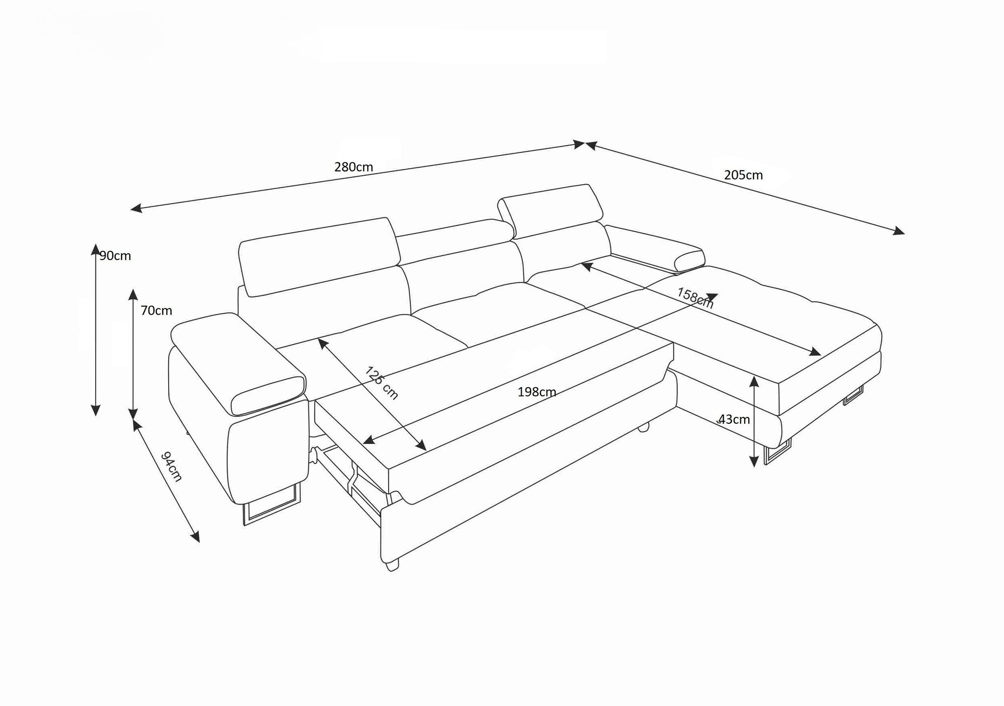 2dekans Slaapbank met opbergruimte Sem | Preston Antraciet| Links | L-Hoekbank | Stofschade + Niet in originele verpakking