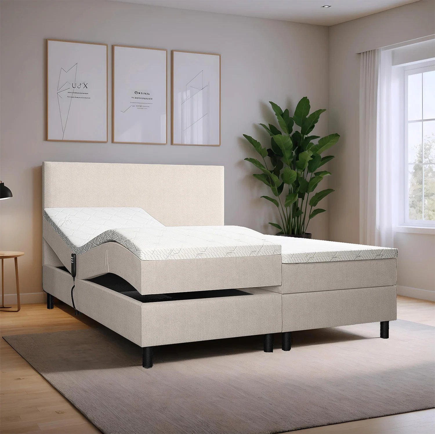 2dekans Elektrische boxspring Basic 160 x 200  Beige  (Stofschade)