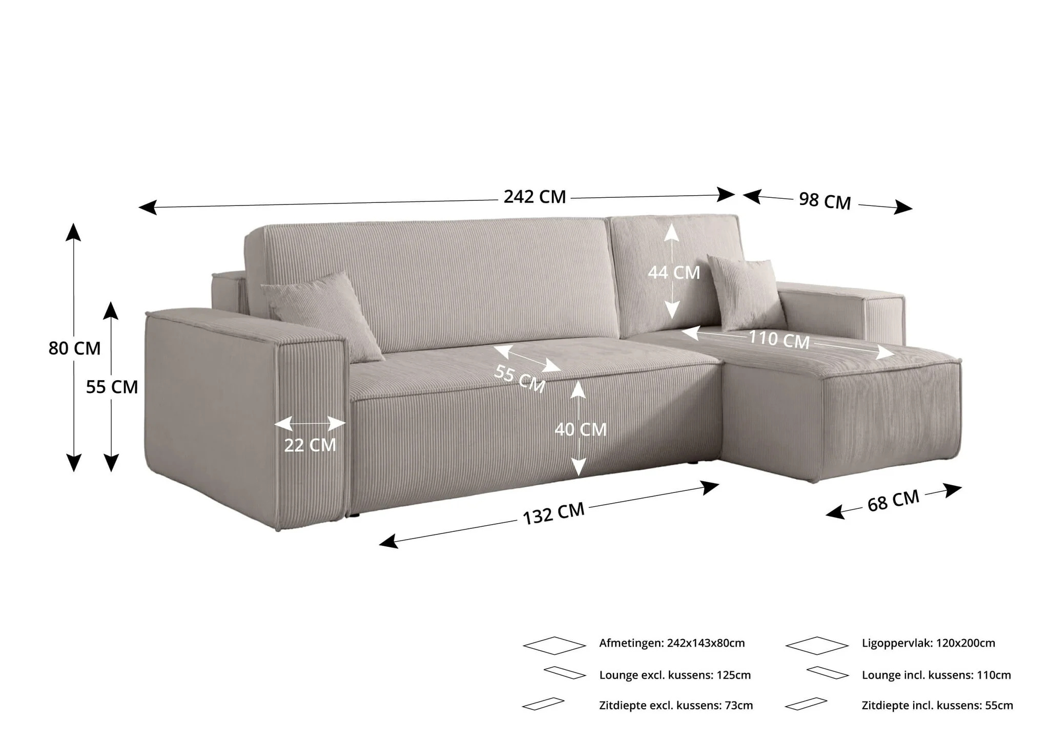 2dekans Slaapbank Karlo - Velvet Antraciet - L-Hoekbank 3-zits met opbergruimte - Universeel | Niet in originele verpakking - Kans op schade)