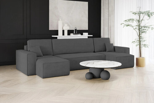 2dekans U-bank Karlo - Ribstof Antraciet - Slaapbank met opbergruimte -  4 zits (Niet in originele verpakking)