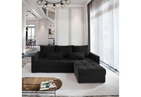 2dekans Hoekbank Kos Zwart - Universeel - Slaapbank met opbergruimte [Niet in originele verpakking - Kans op schade]