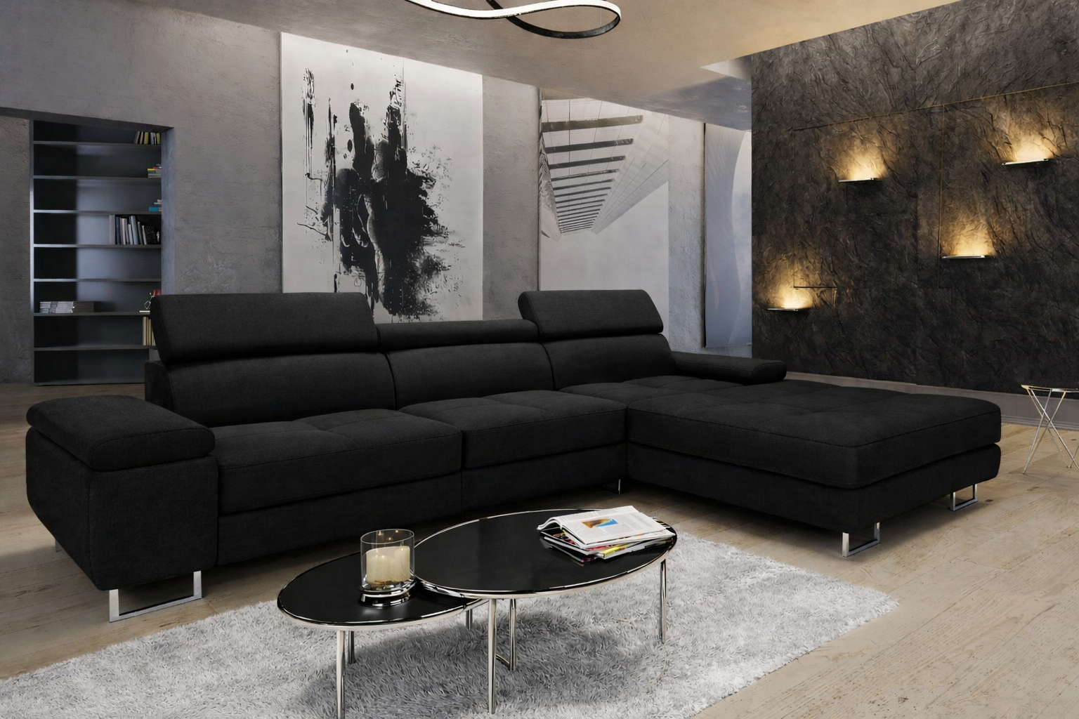 OP=OP Slaapbank met opbergruimte Sem | Zwart | Links | L-Hoekbank