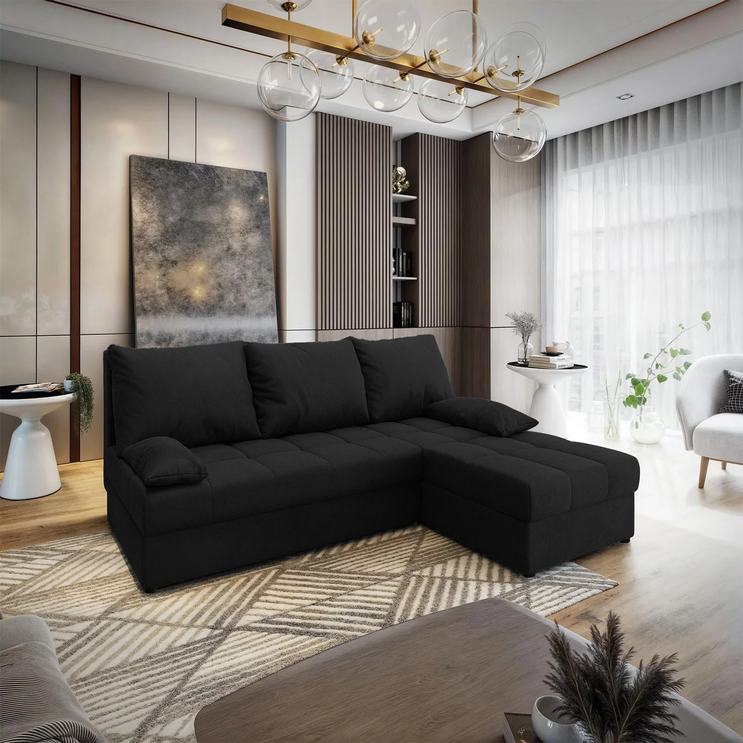 2dekans Hoekbank Rio - Zwart - Universeel - Slaapbank met opbergruimte [Niet in originele verpakking - Kans op schade]