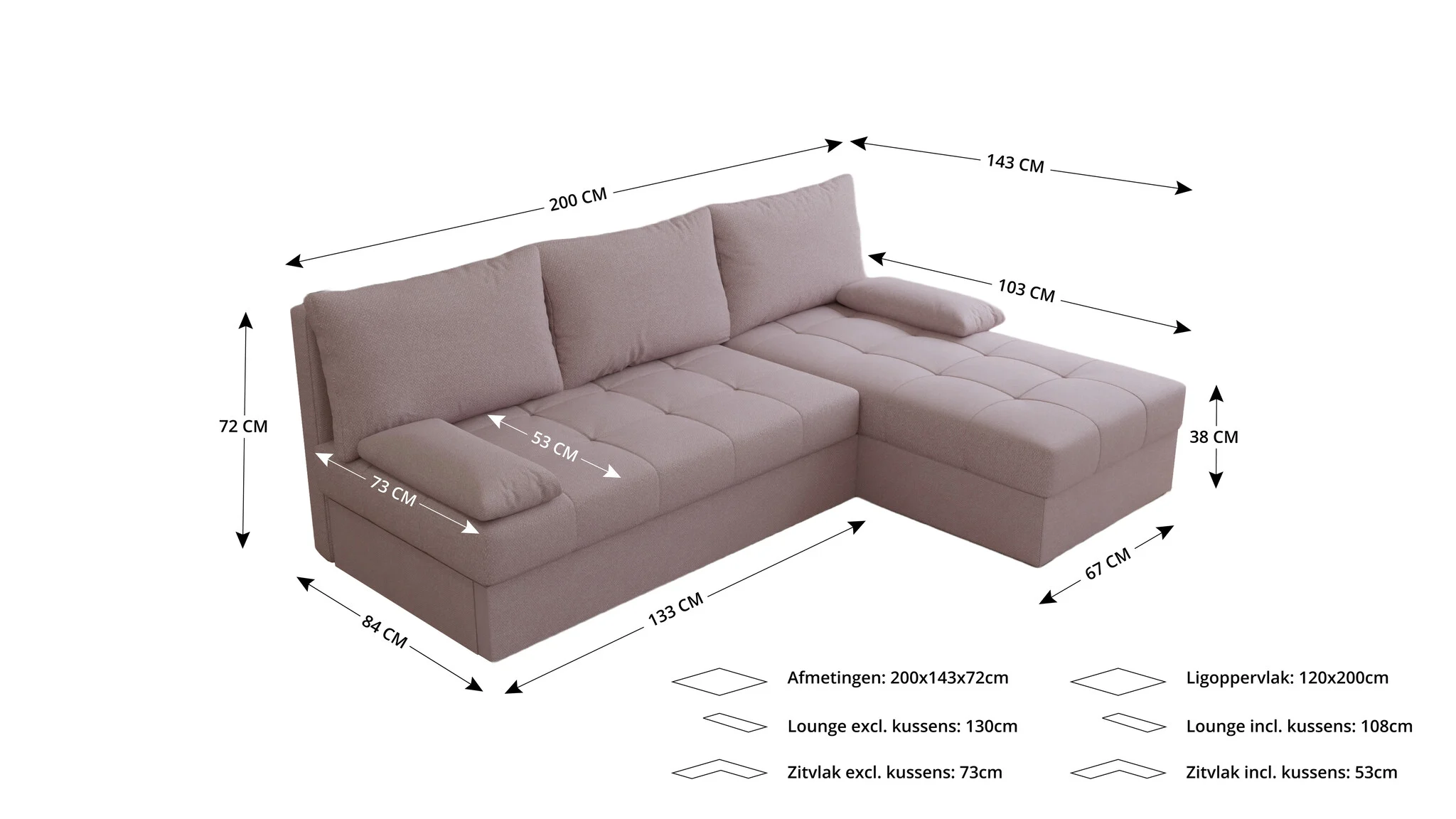 2dekans Hoekbank Rio - Zwart - Universeel - Slaapbank met opbergruimte [Niet in originele verpakking - Kans op schade]