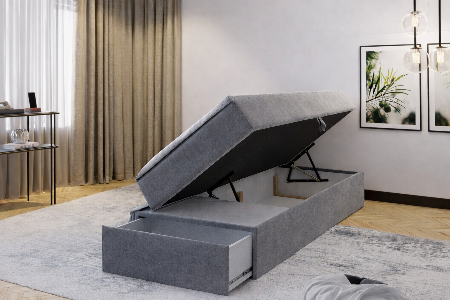 2dekans Opberg Box met Lade - Rechts | 70 x 200 Grijs - incl. Matras  (Stofschade - Niet in originele verpakking - Kans op schade)