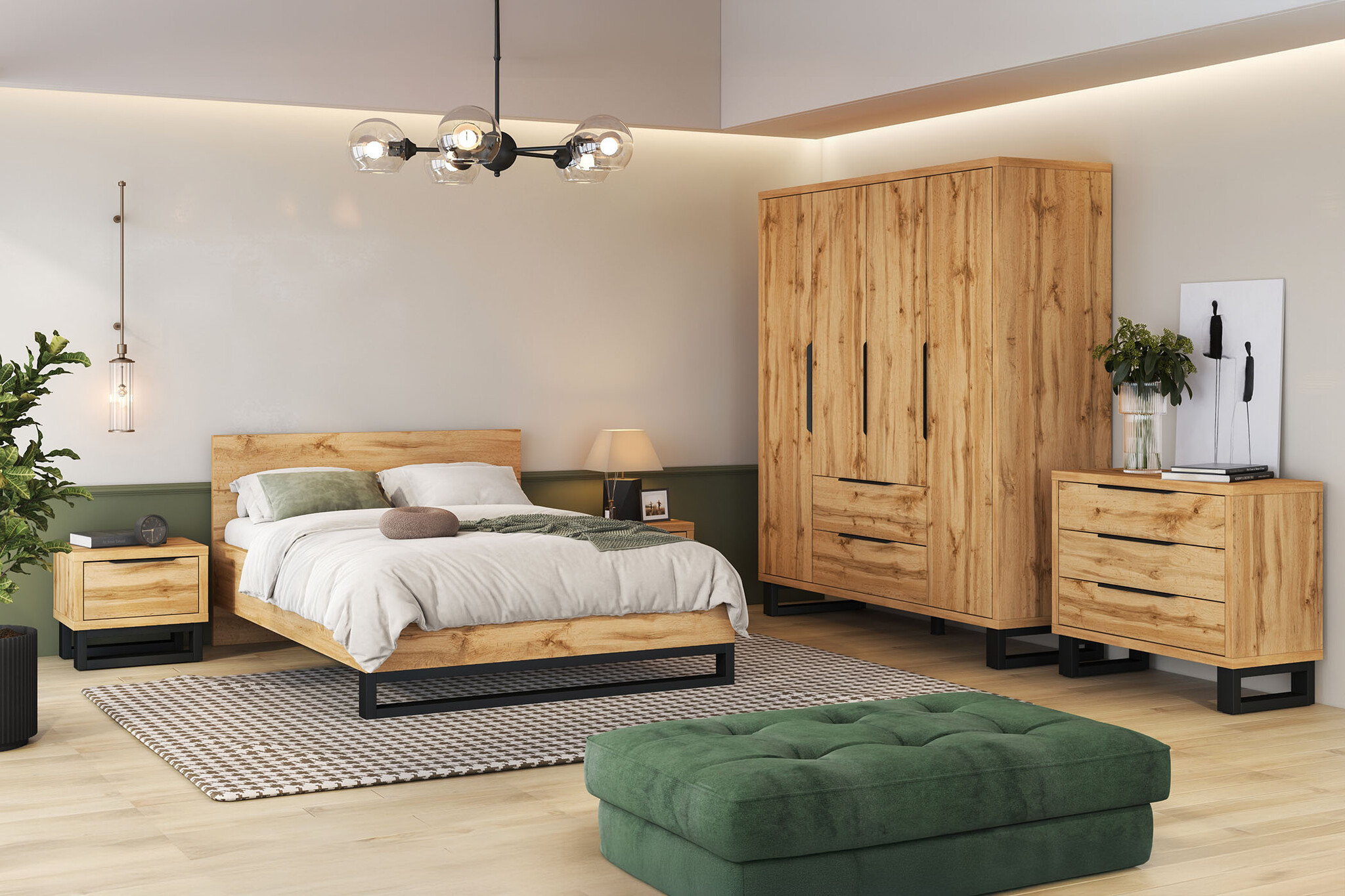 OP=OP Houten Bed met Opbergruimte Halmstad - Wotan Eiken - 160 x 200