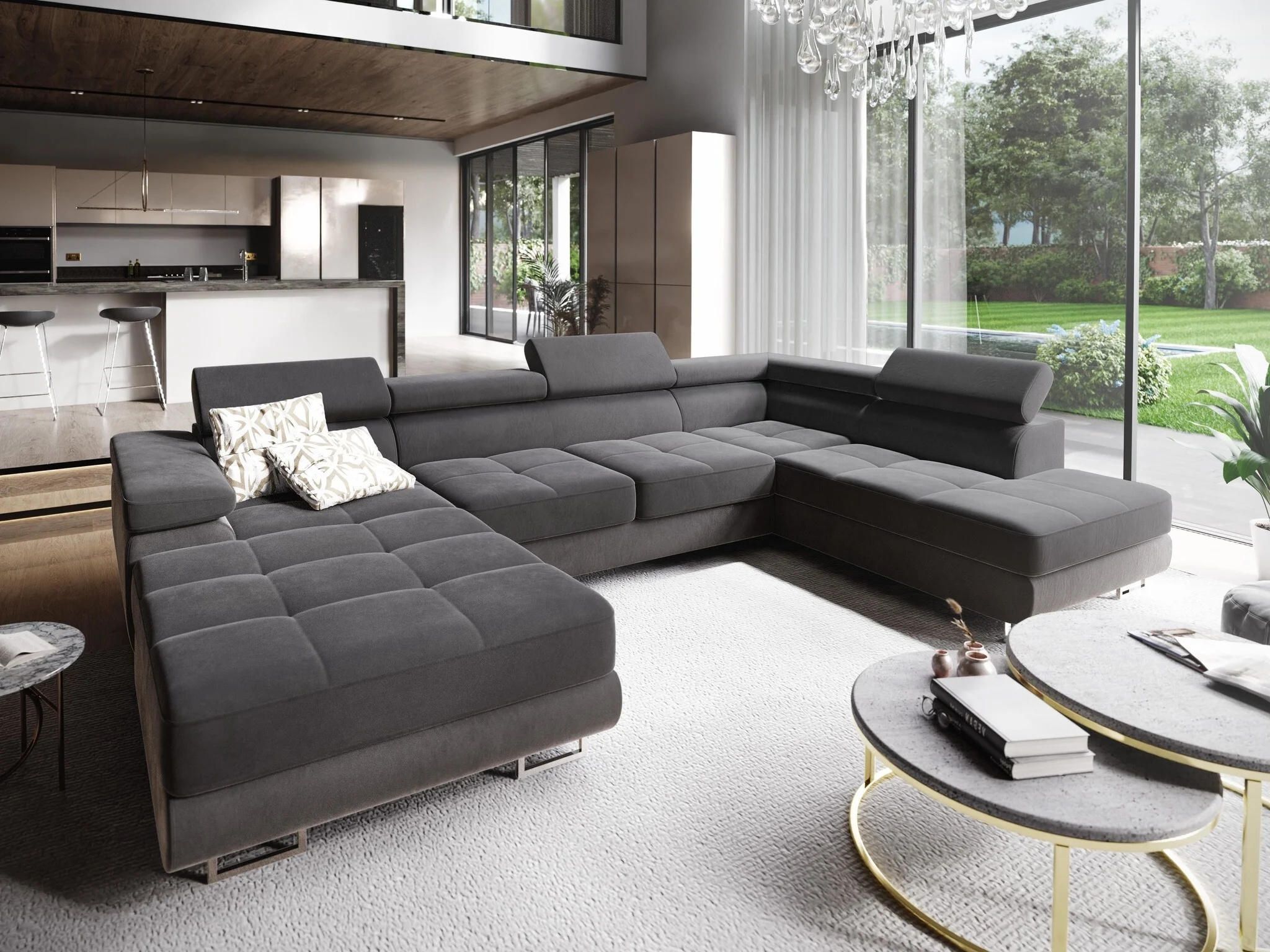 OP=OP Slaapbank met opbergruimte Sem | Rechts | U-bank XL - Velvet Grijs