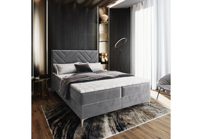 2dekans Opberg Boxspring Chevron 160 x 200 Velvet Licht Grijs - Krakend geluid + Schade - Niet in originele verpakking