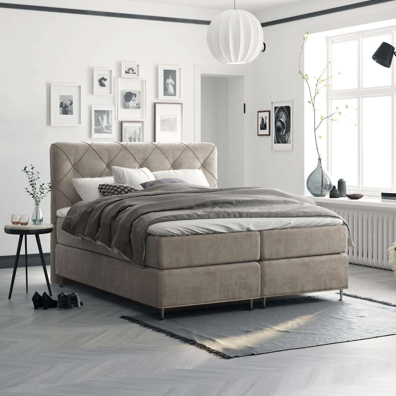 OP=OP Boxspring Vast Phoeix - 180 x 200 Velvet Taupe - Incl Pocketvering