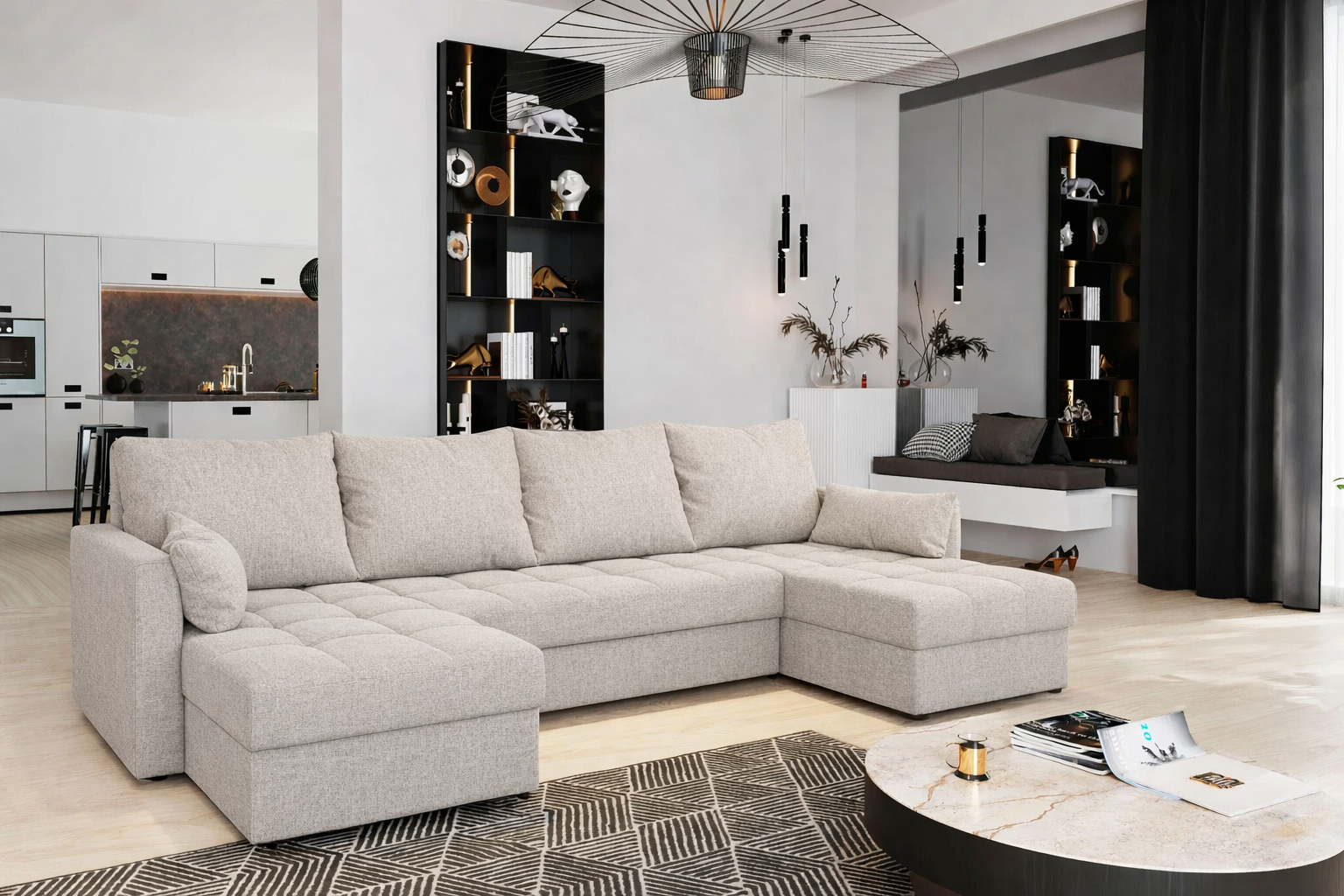 2dekans U-bank Kos Beige - Slaapbank met opbergruimte -  (Lichte beschadigingen + Niet in originele verpakking - Kans op schade)