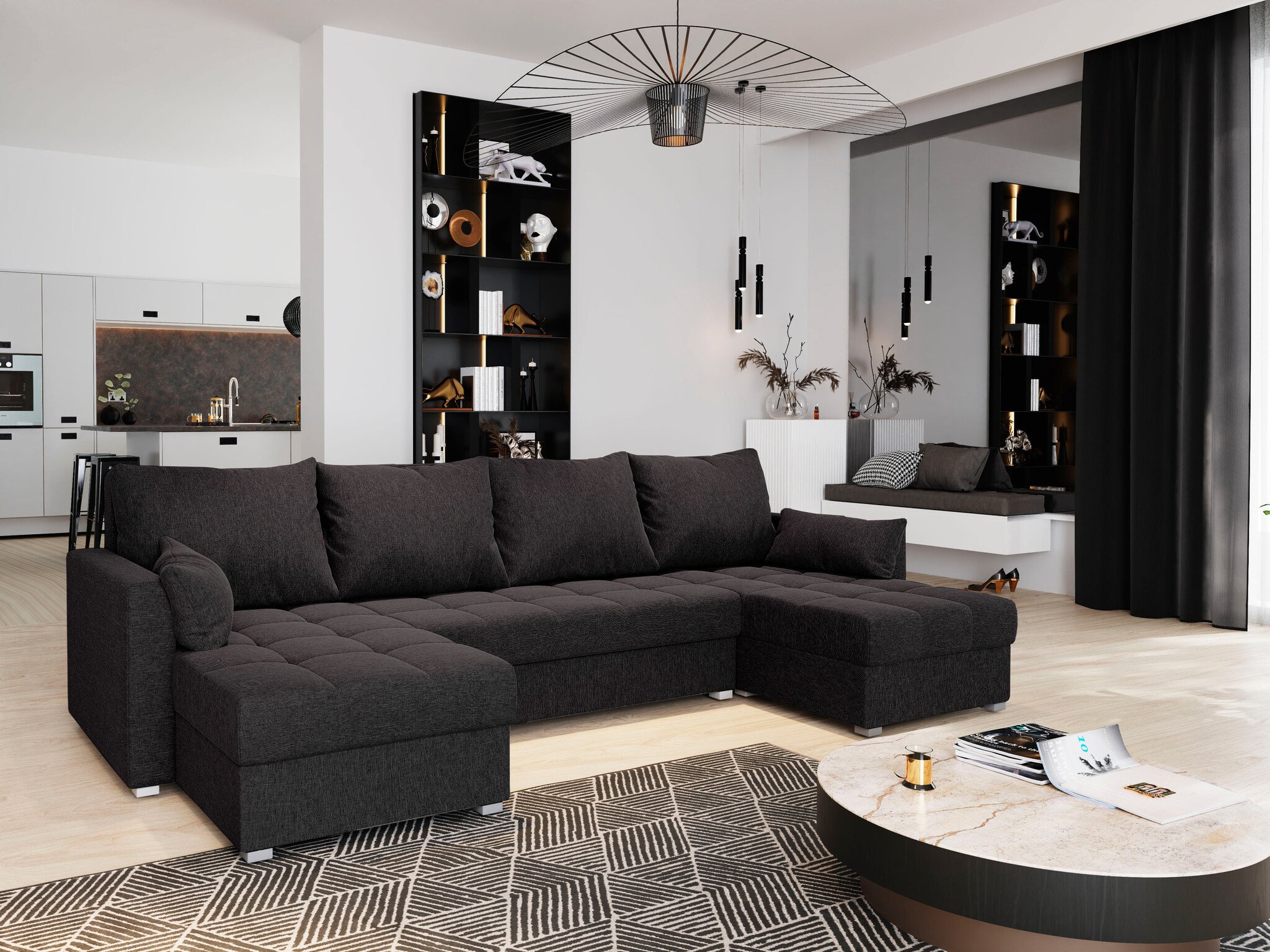 2dekans U-bank Kos Zwart- Slaapbank met opbergruimte -  Niet in originele verpakking - Kans op schade