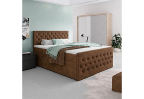 2dekans Opberg boxspring Andy - 180 x 210 Suede Cognac | 40 cm opbergboxen + Voetbord met TV-lift (Stofschade + Niet in originele verpakking)