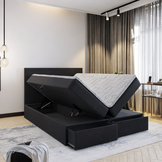 ACTIEDEAL Opberg Boxspring met Lade 140 x 200 Zwart - Incl. Pocketvering