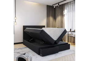 ACTIEDEAL Opberg Boxspring met Lade 140 x 200 Zwart - Incl. Pocketvering