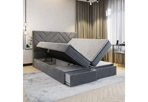 ACTIEDEAL Opberg Boxspring Chevron met Lade 140 x 200 Velvet Antraciet - Incl. Pocketvering