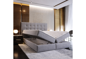 OP=OP Opberg Boxspring Dubai 200 x 220 Grijs | 40 cm extra hoge opslagruimte + Pocketvering