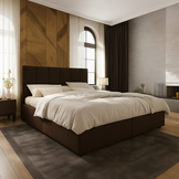 ACTIEDEAL Opberg Boxspring Monza 180 x 200 Suede Taupe | Voetbord Monza + 40 cm extra hoge opbergruimte