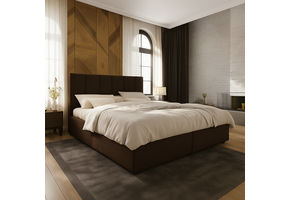 OP=OP Opberg Boxspring Monza 180 x 200 Suede Taupe | Voetbord Monza + 40 cm extra hoge opbergruimte