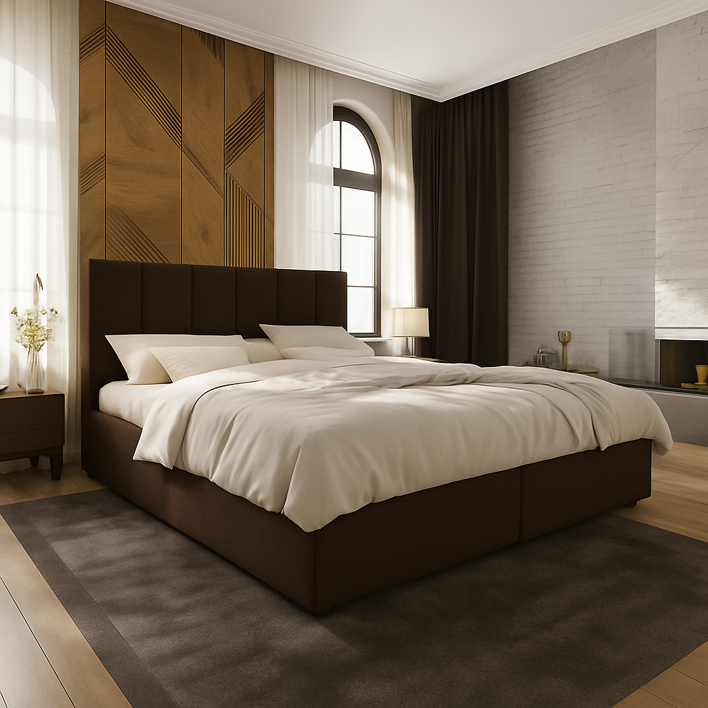 OP=OP Opberg Boxspring Monza 180 x 200 Suede Taupe | Voetbord Monza + 40 cm extra hoge opbergruimte