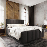 ACTIEDEAL Opberg Boxspring Monza 180 x 200 Suede Taupe | Voetbord Monza + 40 cm extra hoge opbergruimte