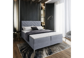 OP=OP Vaste Boxspring Chevron 160 x 200 Velvet Grijs | Incl. Pocketvering