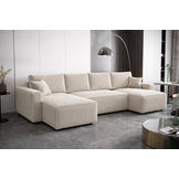 OP=OP Slaapbank met opbergruimte Pom | U-bank | Ribstof Beige