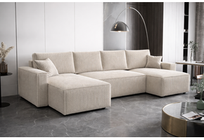 OP=OP Slaapbank met opbergruimte Pom | U-bank | Ribstof Beige