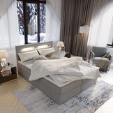 OP=OP Opbergboxspring met Lade Lucius - 140 x 200 Velvet Grijs