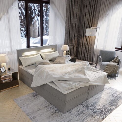 OP=OP Opbergboxspring met Lade Lucius - 140 x 200 Velvet Grijs